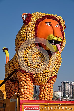 Lion statue made of citrus, Mersin, Turkey Editorial Stock Photo