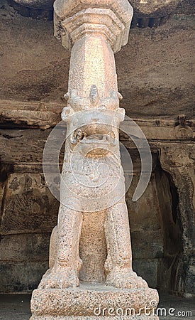 Lion statue piller in mahabalipuram Stock Photo