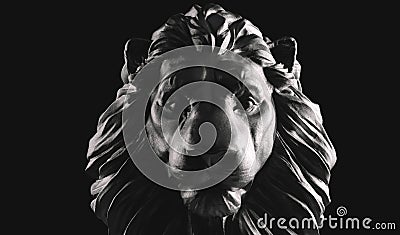 Lion statue, a stone sculpture. Concept of a guard, power and proud animal Cartoon Illustration