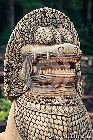 Lion statue on Terrace of the elephants, Angkor Thom, Siemreap Stock Photo