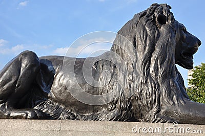 Lion Statue at Trafalgar Square in London Editorial Stock Photo