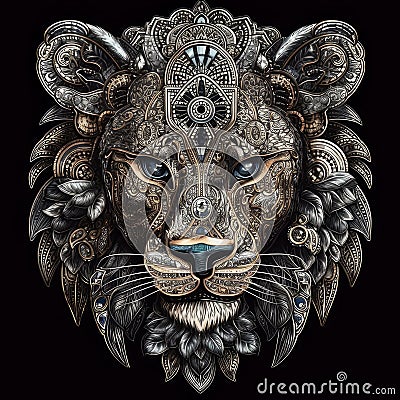Lion sticker fashion style on black background. Stock Photo
