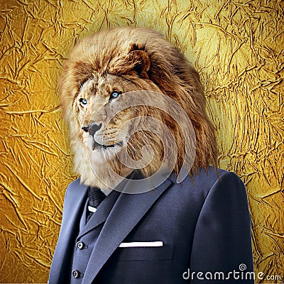 lion-suit-business-concept-gold-backgrou