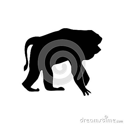 Lion-tailed macaque or Macaca silenus or Wanderoo, vector silhouette. isolated on white background Vector Illustration