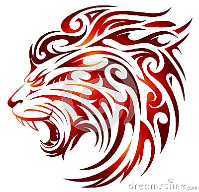 Lion tattoo with fire flames Vector Illustration