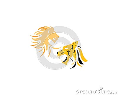 Lion and tiger Logo Template vector icon illustration design Vector Illustration