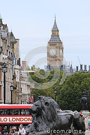 Lion in Trafalgar Square in London Editorial Stock Photo