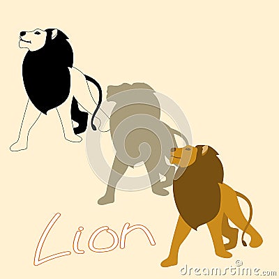 Lion vector illustration style Flat set Vector Illustration