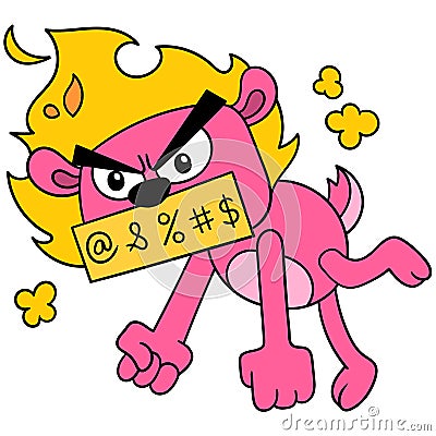A lion is very angry with fire and cursing. doodle icon image kawaii Vector Illustration