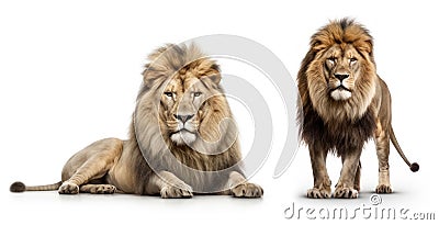 Lion on White Background - generative ai Stock Photo