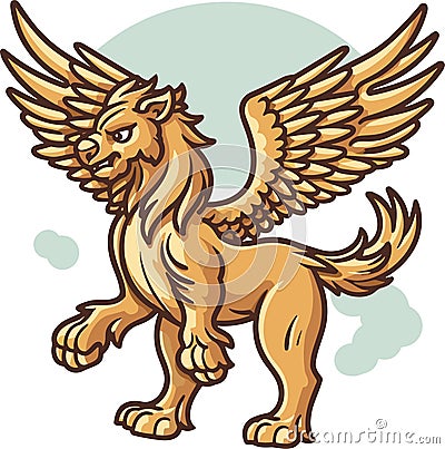 Lion with wings icon heraldic element. Winged lion, logo template. Vector Vector Illustration