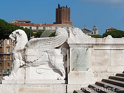 Lion with wings statue at Fatherland historical monument Rome Italy Stock Photo