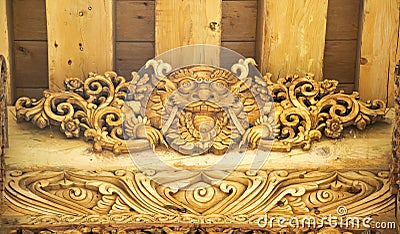 Lion Wood Carving Gate Stock Photo
