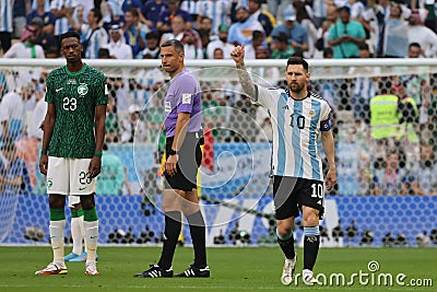 Lionel Messi celebrates his team first goal to make the score during the match between Argentina National Team Editorial Stock Photo