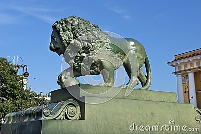 Lions at the Admiralty embankment in Saint Petersburg Stock Photo