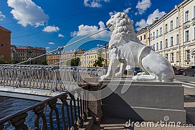 Lions bridge on Griboyedov channel Stock Photo