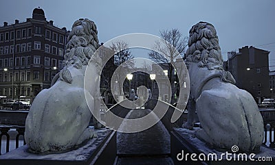 Lions bridge in St. Petersburg, Russia Stock Photo