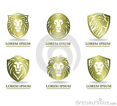 Lions with a golden mane emblems. Vector Illustration