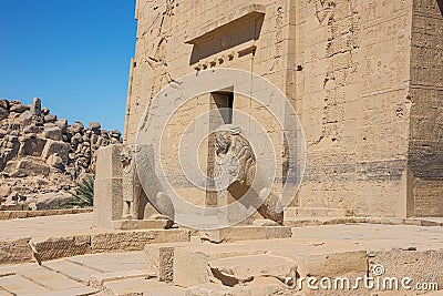 Lions guarding the entrance of the temple Stock Photo