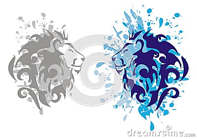 Lions heads with splashes Vector Illustration