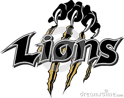 Lions Logo Type, with Paw Ripping Surface Vector Illustration