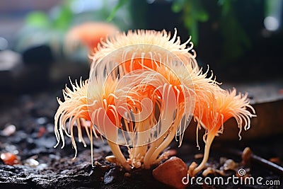 Lions mane mushroom in the wild, hericium erinaceus. Neurogenesis development concept Stock Photo