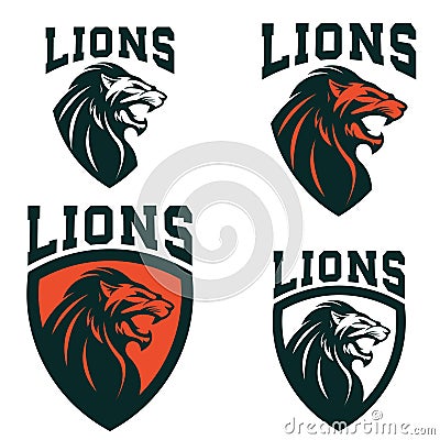 Lions. Set of the emblems templates with angry lion head. Sport Vector Illustration