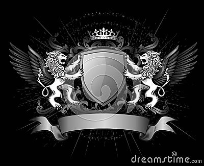 Lions and shield on crest Vector Illustration