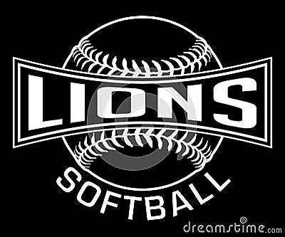Lions Softball Graphic-One Color-White Vector Illustration