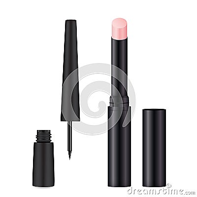 Lip balm, eyeliner set realistic vector illustration design Vector Illustration