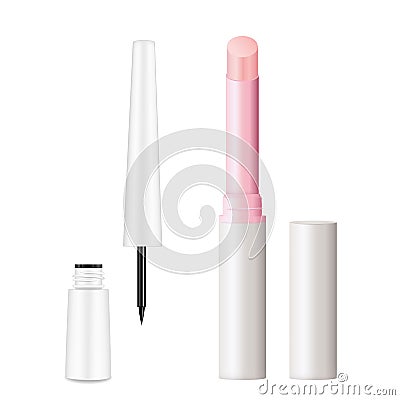 Lip balm, eyeliner set realistic vector illustration design Vector Illustration