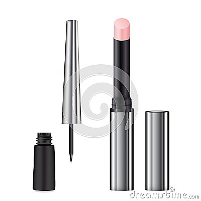 Lip balm, eyeliner set realistic vector illustration design Vector Illustration