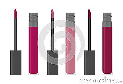 Lip gloss or liquid lipstick - clear tube and screw cap with applicator vector illustration. Beauty product Vector Illustration