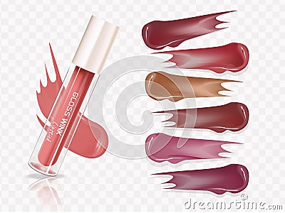 Lip gloss product collection, attractive color smear. illustration Vector Illustration