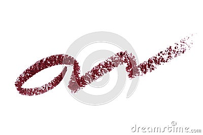 lip liner stroke smear smudge isolated on white. Trace makeup pencil burgundi Stock Photo