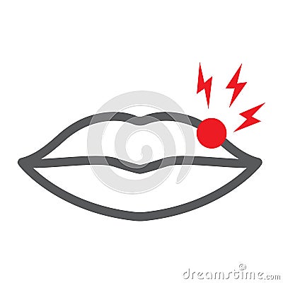 Lip pain line icon, body and painful, herpes sign, vector graphics, a linear pattern on a white background. Vector Illustration