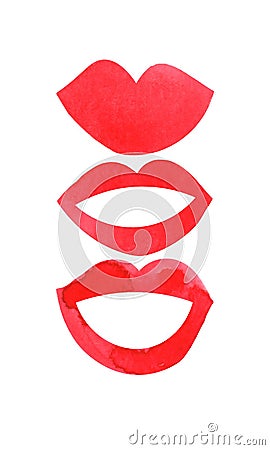 Lip watercolor beautiful red lips in kiss or smile fashion lipstick sexy mouth kissing lovely on valentines day.Illustration bac Stock Photo