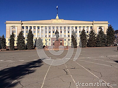 Lipetsk city administration and Lenin monument Editorial Stock Photo