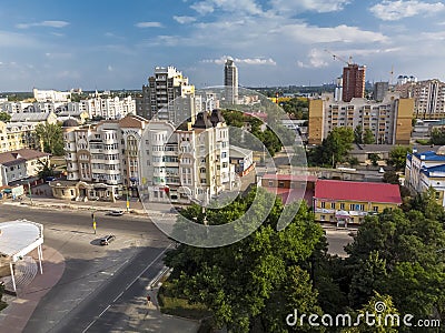 Lipetsk, Russia - Aug 5. 2018. Central part of the city with a fragment of the park, view in air Editorial Stock Photo