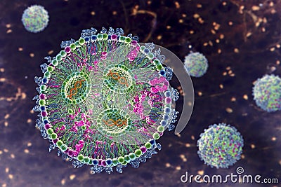 Lipid nanoparticle mRNA vaccine, 3D illustration Cartoon Illustration