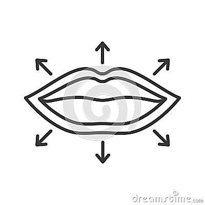 Lips augmentation black line icon. Changing shape volume of lips. Hyaluronic injection. Cosmetology skin care concept. Sign for Vector Illustration