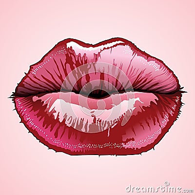 Lips Blow, Glam Red Gloss Lips Vector Illustration Vector Illustration