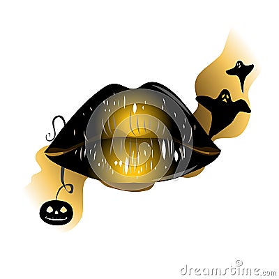 Lips brown with pumpkin and ghost Vector Illustration