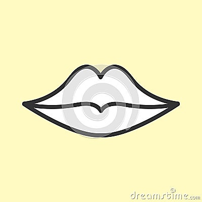 Lips closed icon, white fill color, clear line shape Vector Illustration