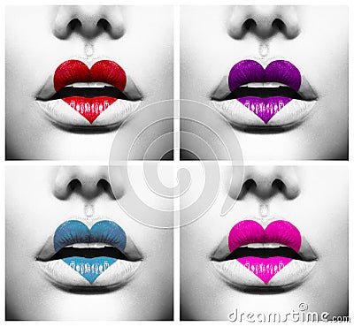 Lips with Colorful Heart Shape paint Stock Photo