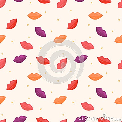 Lips with different colored lipsticks seamless pattern Gift Wrap wallpaper Vector Illustration