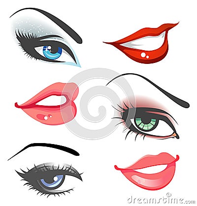 Lips & eyes set Vector Illustration