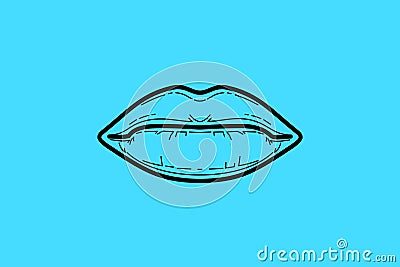 Lips - flat stylized logo. cosmetology - lip tattooing. beauty services. youth and beauty Vector Illustration