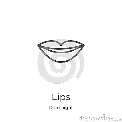 lips icon vector from date night collection. Thin line lips outline icon vector illustration. Outline, thin line lips icon for Vector Illustration