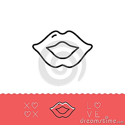 Lips icon, XOXO - hugs and kisses. Valentines symbol, Love sign. Thin line art design, Vector illustration Vector Illustration